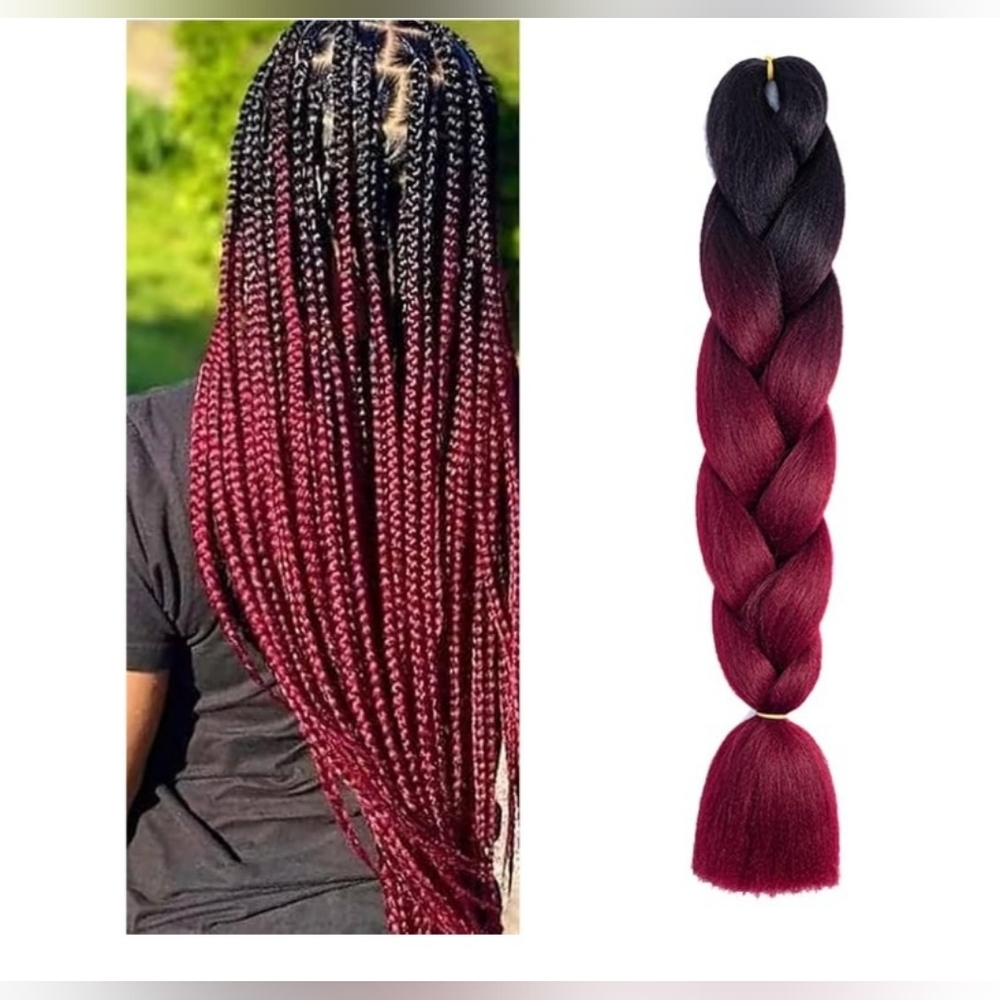 Hot Water Setting Braiding Hair Extensions - Black to Red 24"